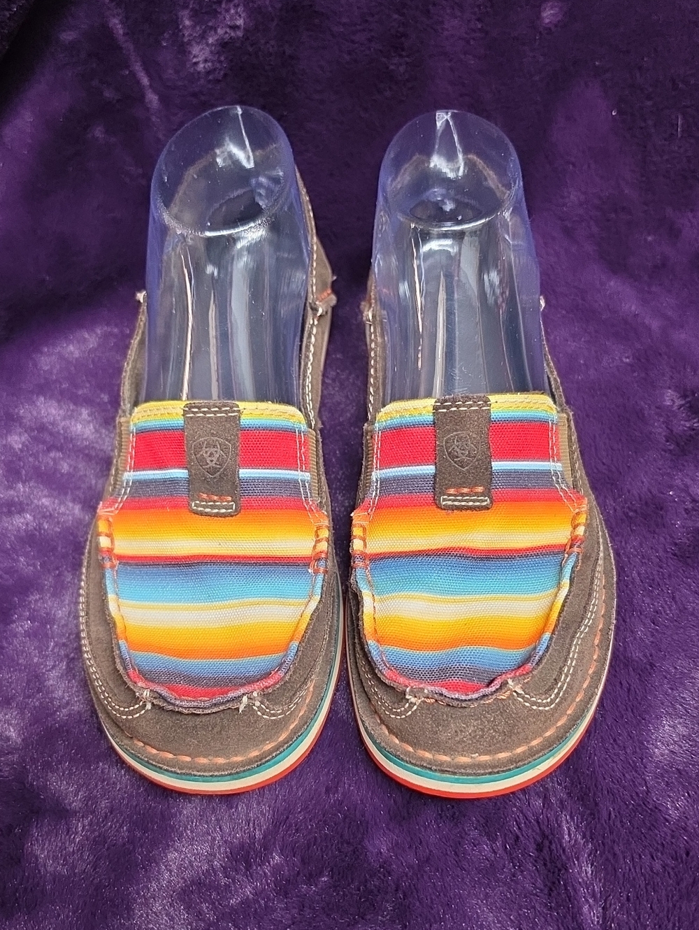 Ariat Multi-Stripe Canvas Slip-On Loafers with Brown Trim sz 8
